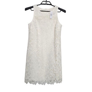 Ann Taylor Loft Lace Shift Dress Size 4 Cream Ivory Sleeveless